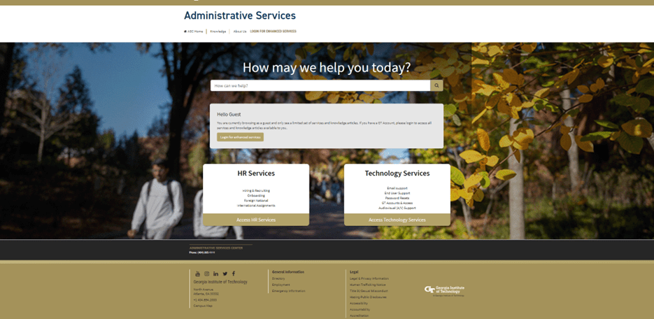 Screenshot of Administrative Services portal.